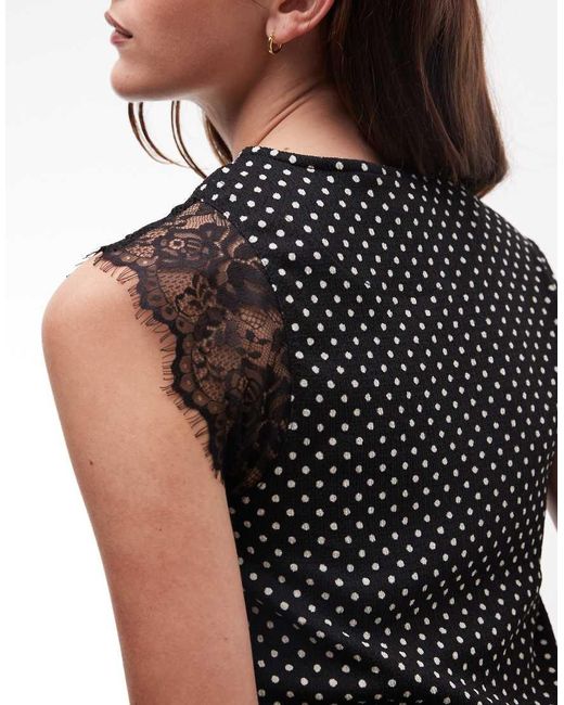 River Island Black Polka Dot Lace Detail Top