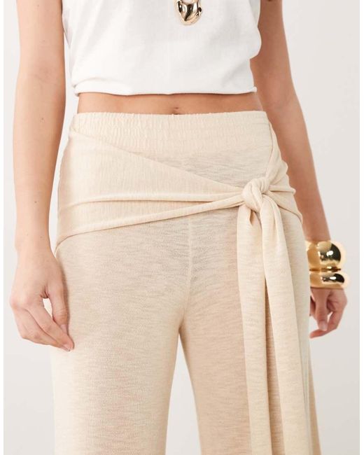 Mango Natural Tie Waist Straight Trousers