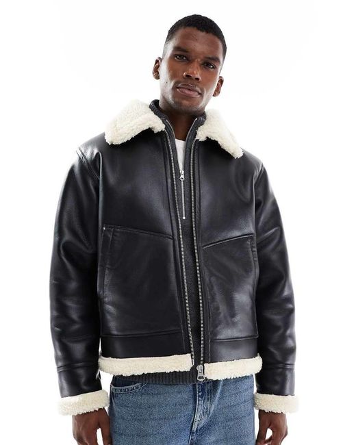 Jack & Jones Pilotenjack Van Imitatieleer in het Black voor heren