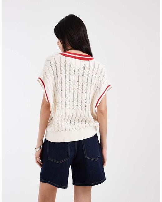 Tommy Hilfiger White Tipping Detail Cable Knit Sweater Vest