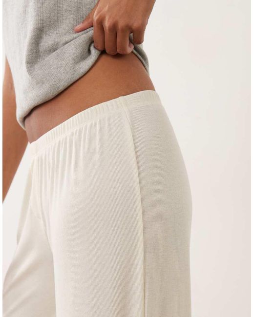 ASOS White Asos Design Petite Mix & Match Rib Wide Leg Pyjama Trouser