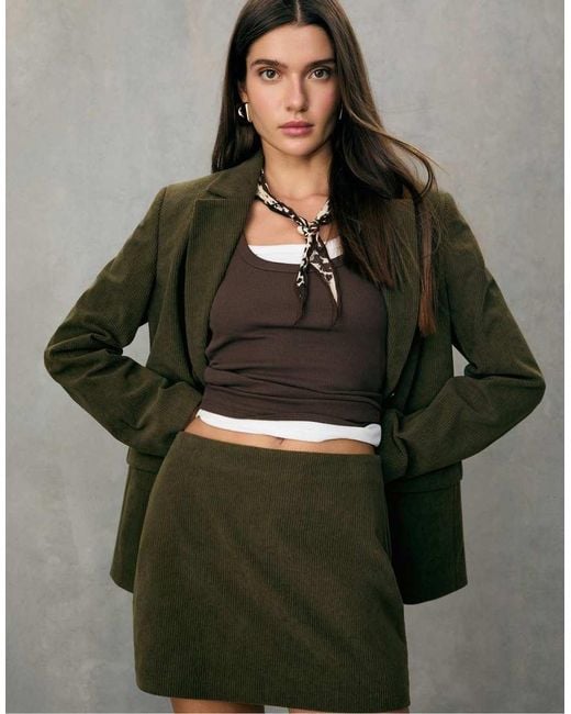 Stradivarius Rechte Blazer Van Corduroy in het Green