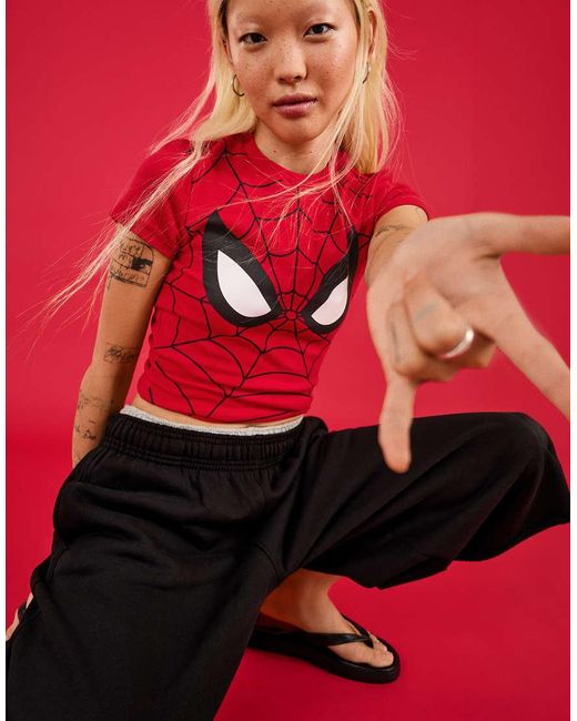 Bershka Red Spiderman Fitted T-shirt