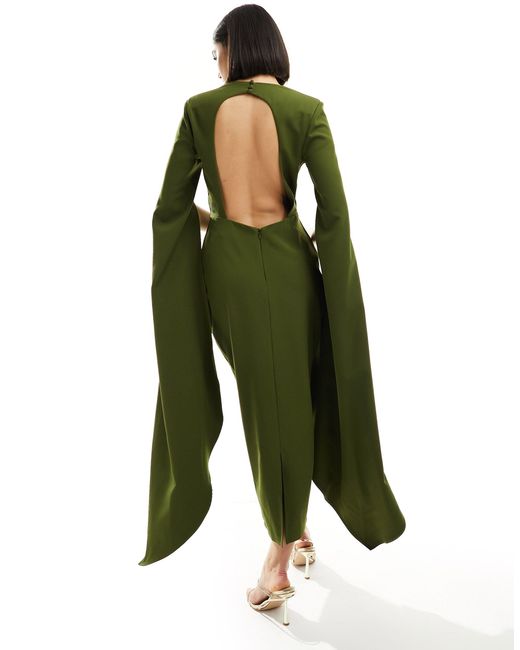 ASOS Green Scoop Neck Midi Dress With Extreme Sleeve
