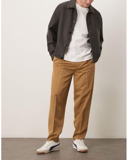 ASOS Natural Smart Oversized Tapered Trousers With Front Pleats for men