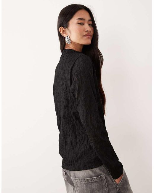 Vila Black Sheer Textured Long Sleeve Top