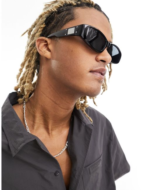 ASOS Brown Racer Sunglasses With Y2k Wrap Design for men