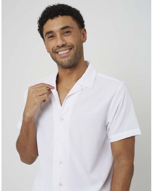 Brave Soul White Textured Revere Collar Short Sleeve Shirt for men