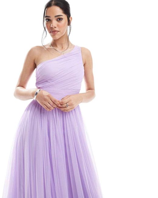 LACE & BEADS Purple Bridesmaid One Shoulder Maxi Dress