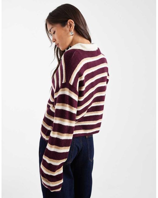 ASOS Red Fluffy Knitted Polo Top