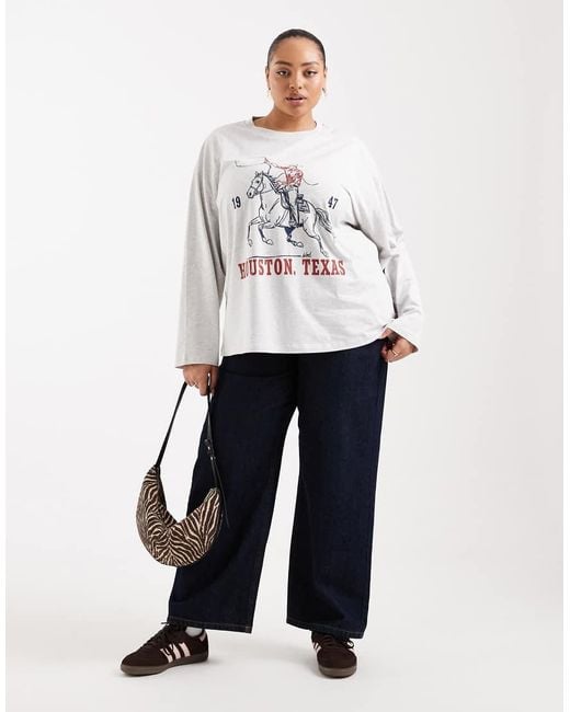 ASOS White Asos Design Curve Long Sleeve T-shirt With Texas Graphic