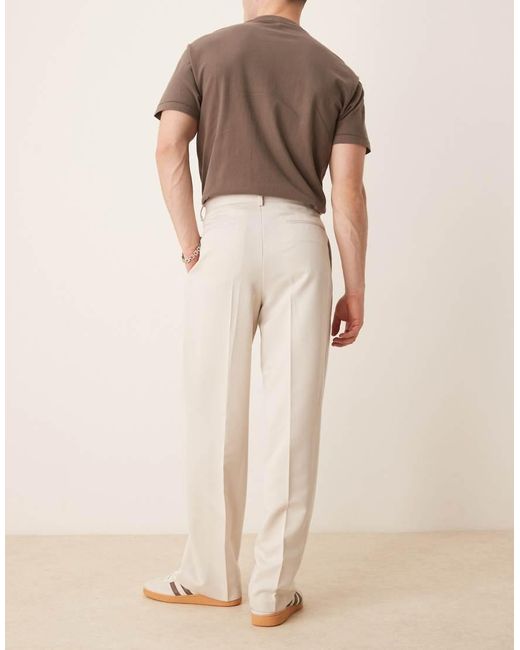 ASOS Natural Wide Dress Pants With Double Pleats for men
