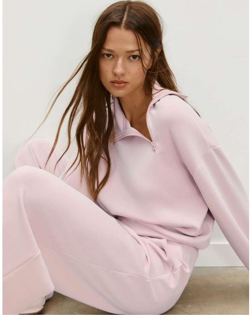 Stradivarius Pink Soft-touch Sweatshirt With Side Zip