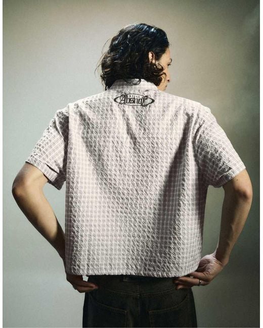 Bershka Gray Short-Sleeved Boxy Print Shirt for men