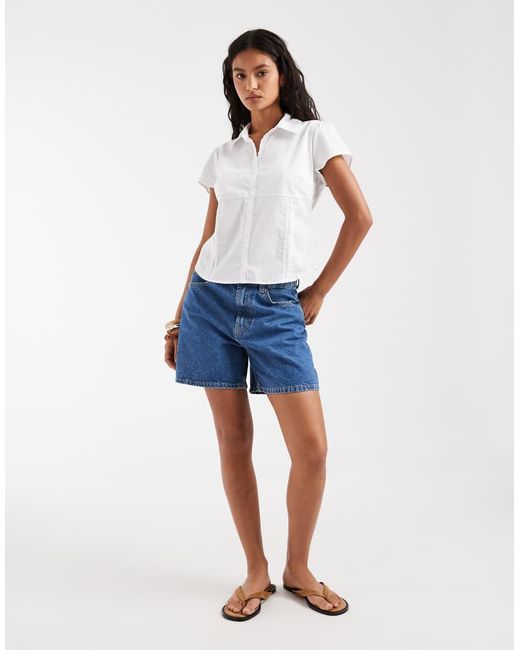 Hollister Blue Embroidered Short Sleeve Shirt