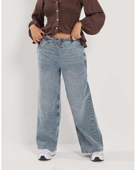 PixieGirl Blue Petite Pull On Wide Leg Jeans