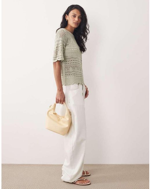 Jdy Brown Crochet Open Knit Half Sleeve Top