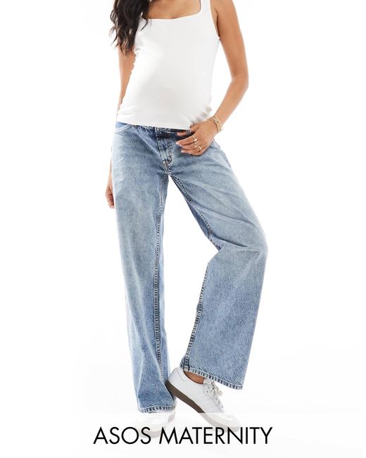 Asos design maternity - jean baggy à taille basse - moyen ASOS en coloris Blue