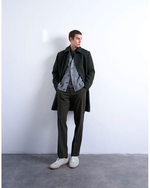 Topman Black Wool Blend Car Coat for men