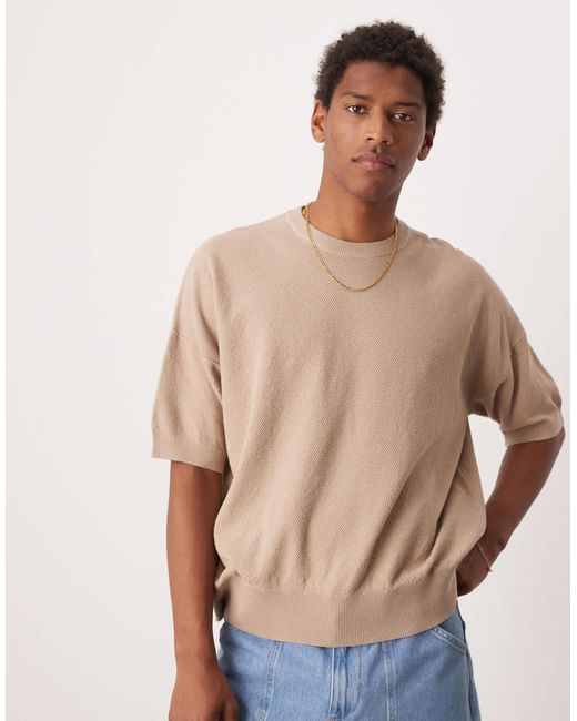ASOS Natural Oversized Fit Knitted Pique Texture Tshirt for men