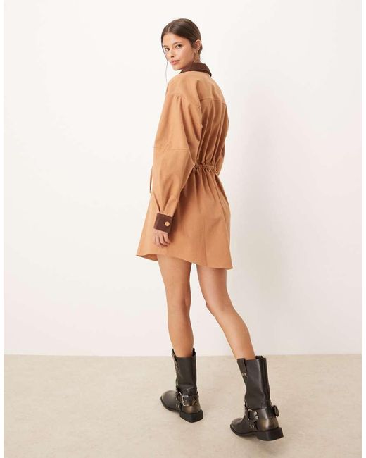 ASOS Natural Heavy Twill Barn Jacket Mini Dress With Cinched Waist