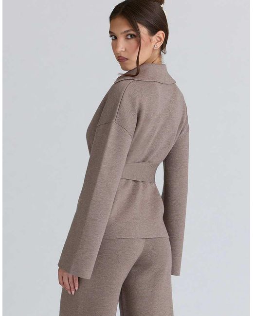 House Of Cb Brown Fallon Taupe Wool Wrap Contour Jacket