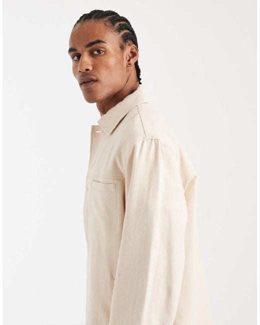 ASOS Natural Relaxed Linen Blend Shacket for men