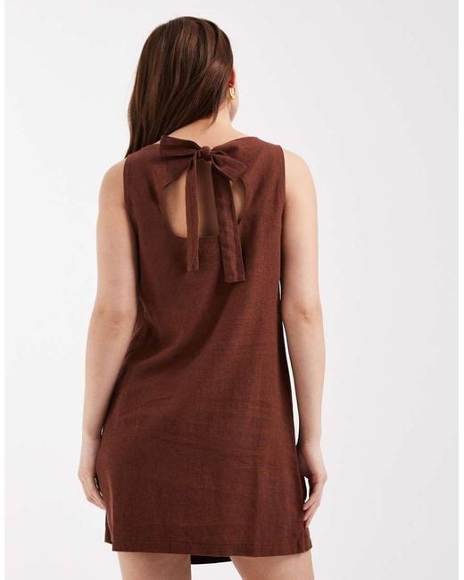 New Look Brown Linen Blend Tie Back Mini Dress