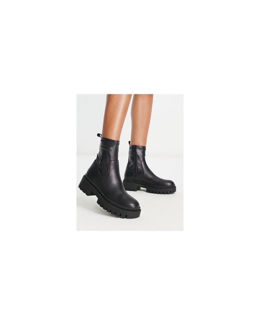London Rebel Chunky Wedge Sock Boots in Black | Lyst
