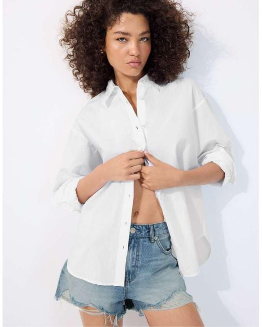 Stradivarius Blue Adjustable Regular Poplin Shirt