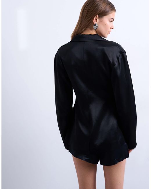 TOPSHOP Black Satin Cinched Blazer