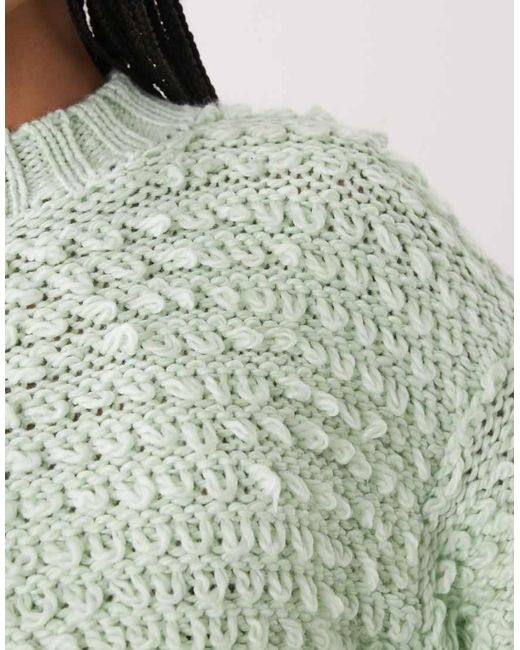 Monki Green Textured Oversized Knitted Jumper