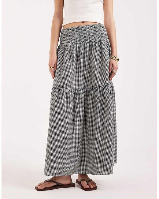 JJXX Gray Seersucker Gingham Maxi Skirt