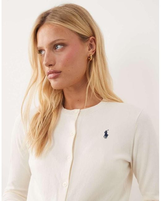 Polo Ralph Lauren White Icon Logo Fine Knit Cardigan