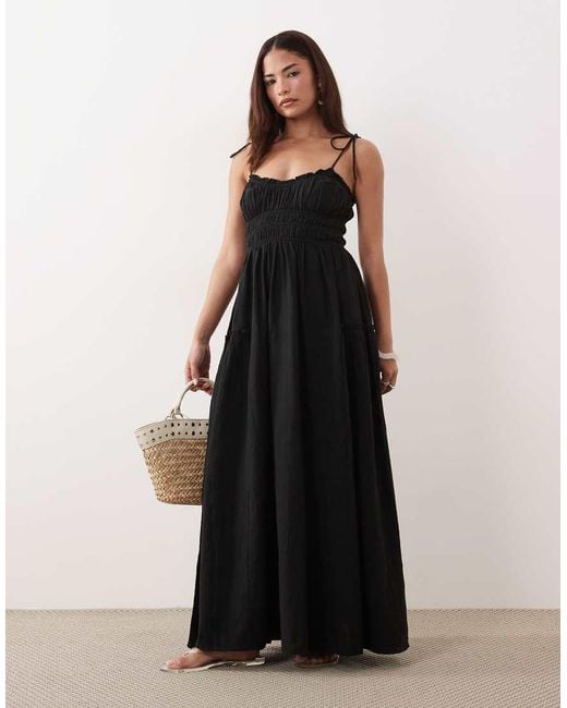 ASOS Black Asos Design Petite Faith Beach Shirred Maxi Dress