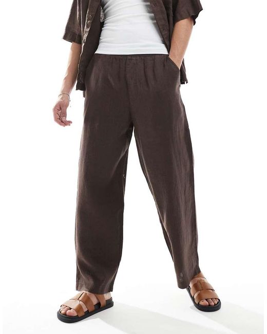 Pull&Bear White 100% Linen Wide Leg Pants for men