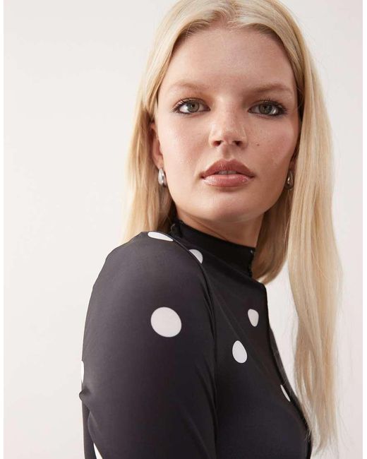 Monki Black Long Sleeve Sheer T-shirt With Front Seam Detail
