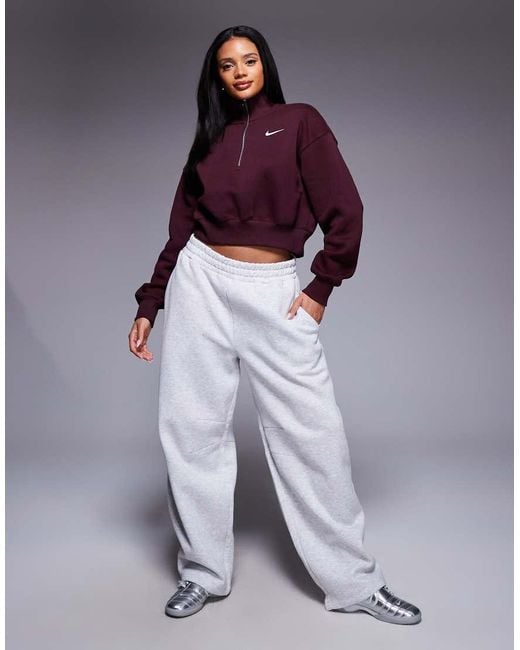 Nike Purple Phoenix Fleece Half Zip Cropped Sweatshirt