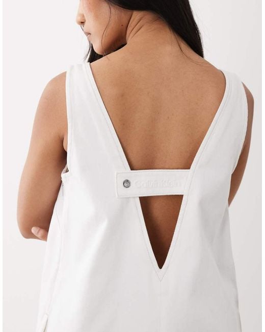 Calvin Klein White V-Neck Denim Shift Mini Dress