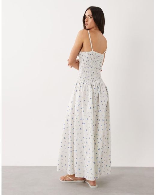 esmé studios White Esmee Shirred Drop Waist Maxi Beach Dress