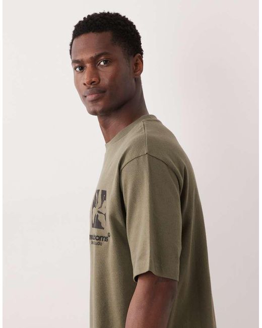 ASOS Green Heavyweight Relaxed T-shirt With Floral Graphic And Embroidery for men
