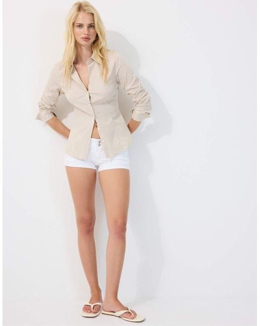 Stradivarius White Basic Striped Fitted Shirt