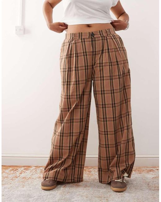Noisy May Brown High Waist Wide Leg Trousers With Pleat Detail
