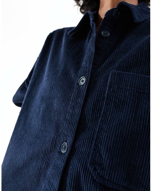 Monki Blue Long Sleeve Cord Shirt
