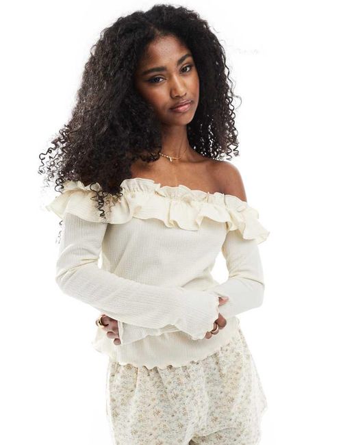Miss Selfridge White Ruffle Detail Bardot Top