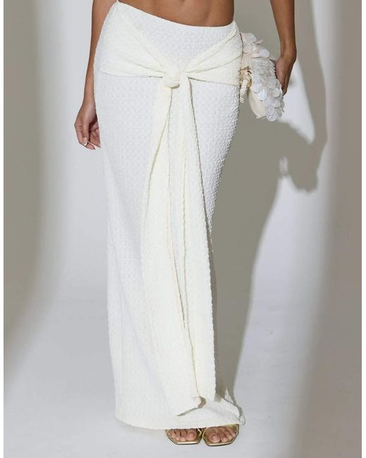 South Beach Gray Textured Sash Tie Maxi Skirt