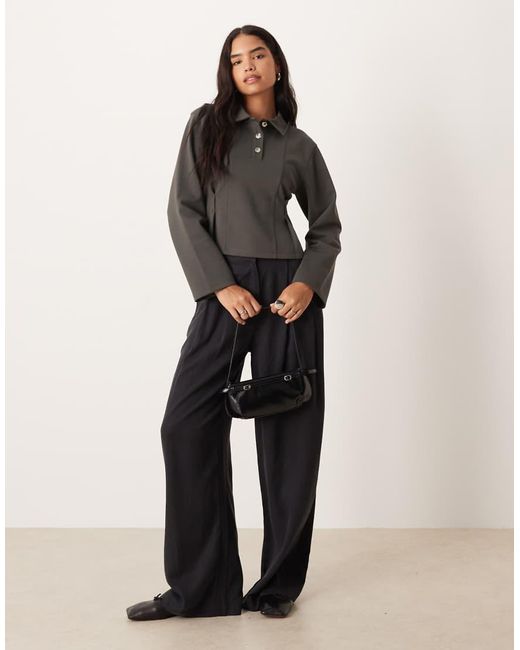 ASOS Brown Interlock Cinch Waist Long Sleeve Top