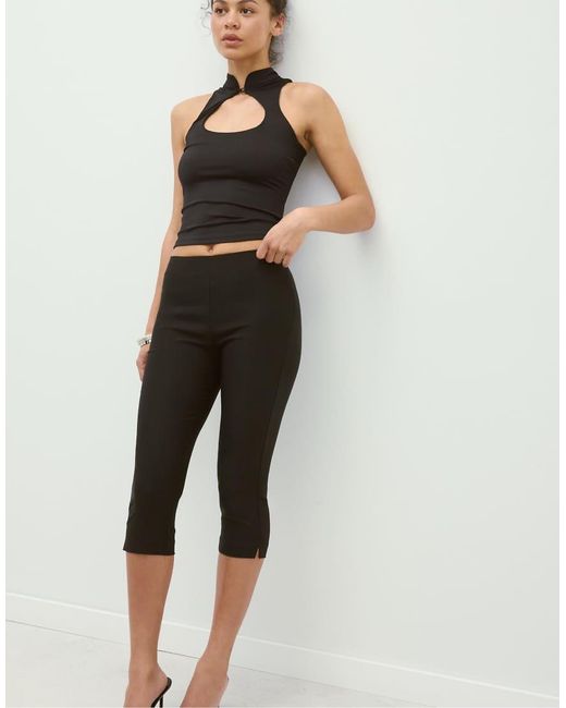 Stradivarius Black Polyamide Top With Neck Detail