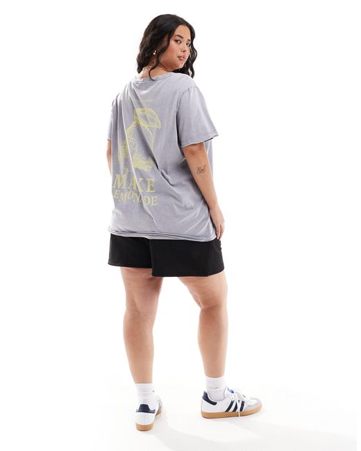 T-shirt oversize à imprimé lemonade au dos - délavé ONLY en coloris Gray