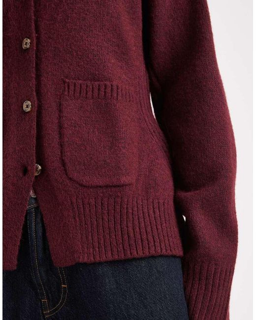 ASOS Red Waisted V Neck Cardigan With Pocket Detail